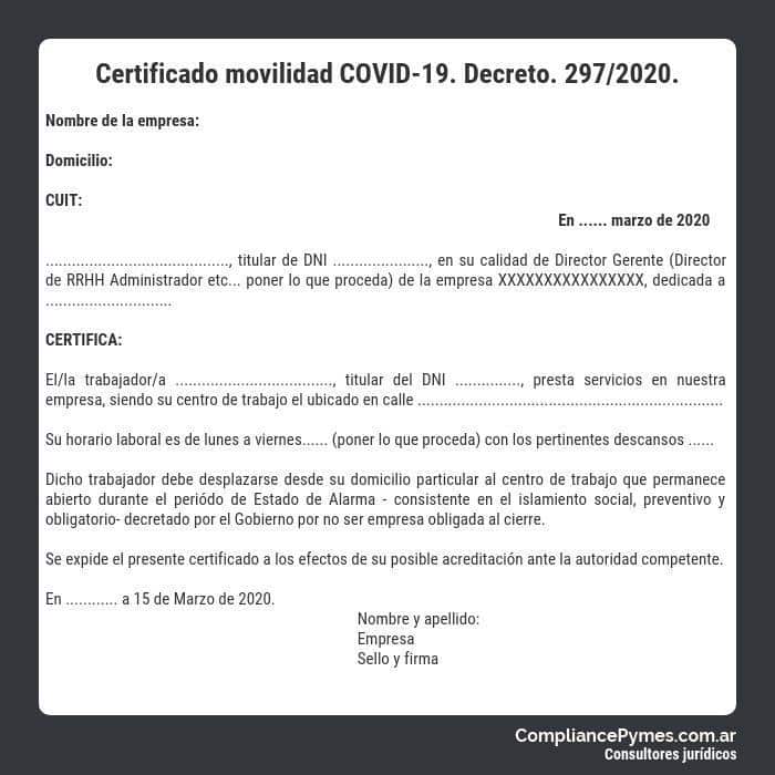 Certificado para circular coronavirus