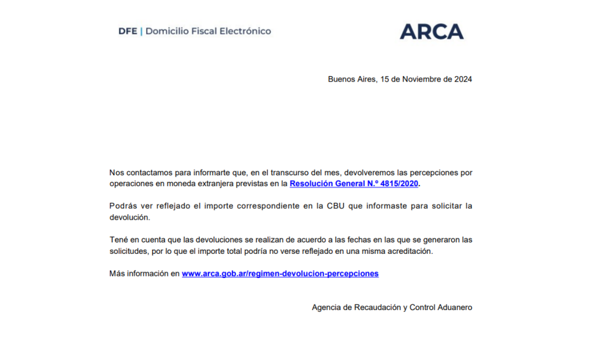 Devolución de Percepciones: ARCA confirmó la fecha de pago